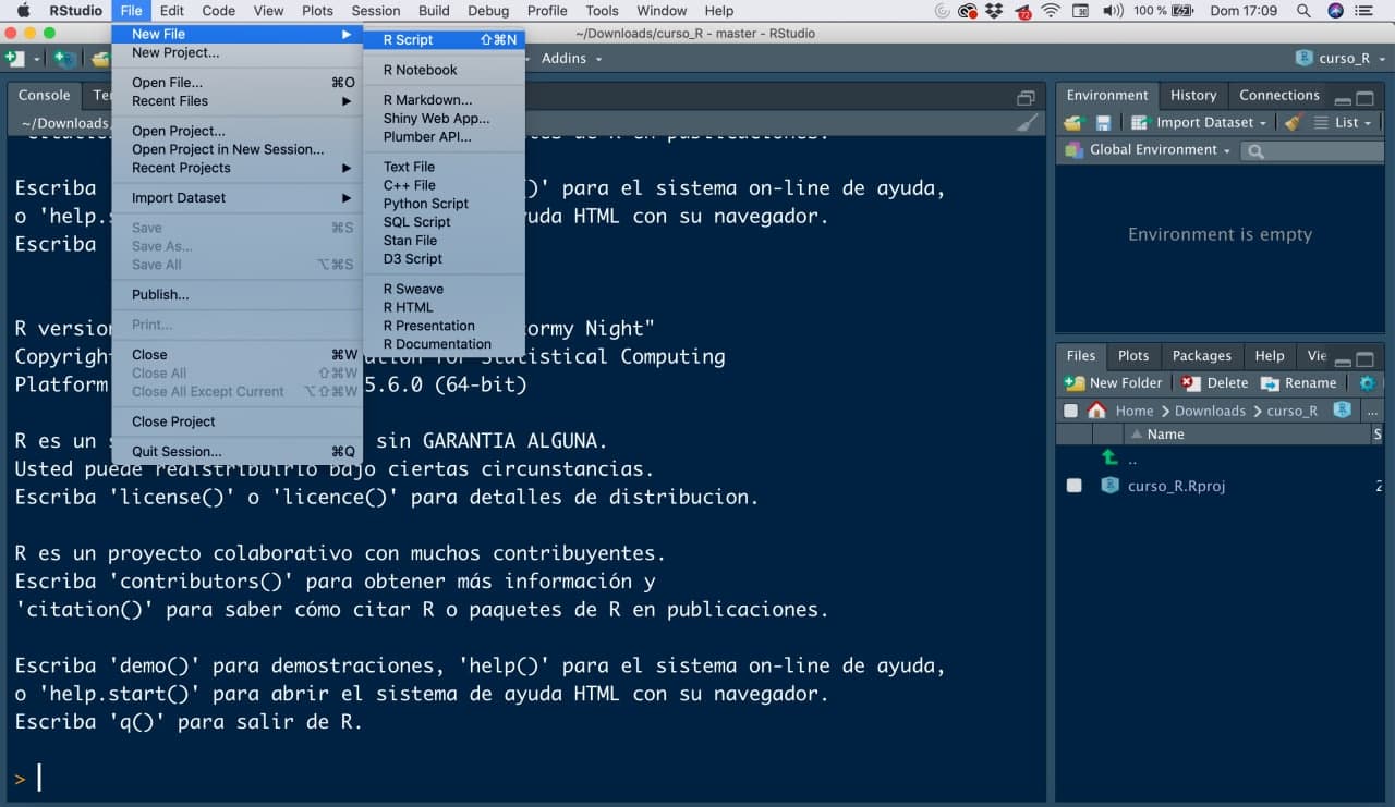 Abrir nuestro primer script de R.