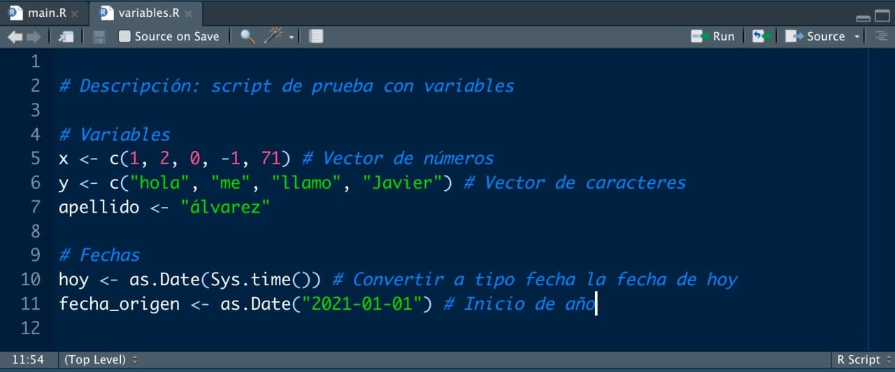 Escribimos una serie de variables fijas para luego ser usadas.